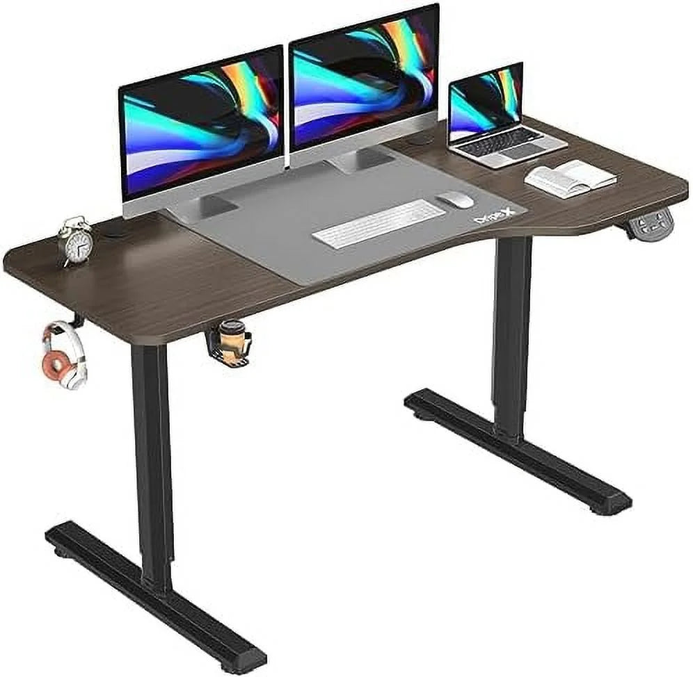 GEROBOOM Electric Adjustable Height Standing Desk 63 x 30 Inches Large Sit Stand Up Desk Home Office Computer Desk with Mouse Pad and T-Shaped Metal Bracket  Brown Walnut