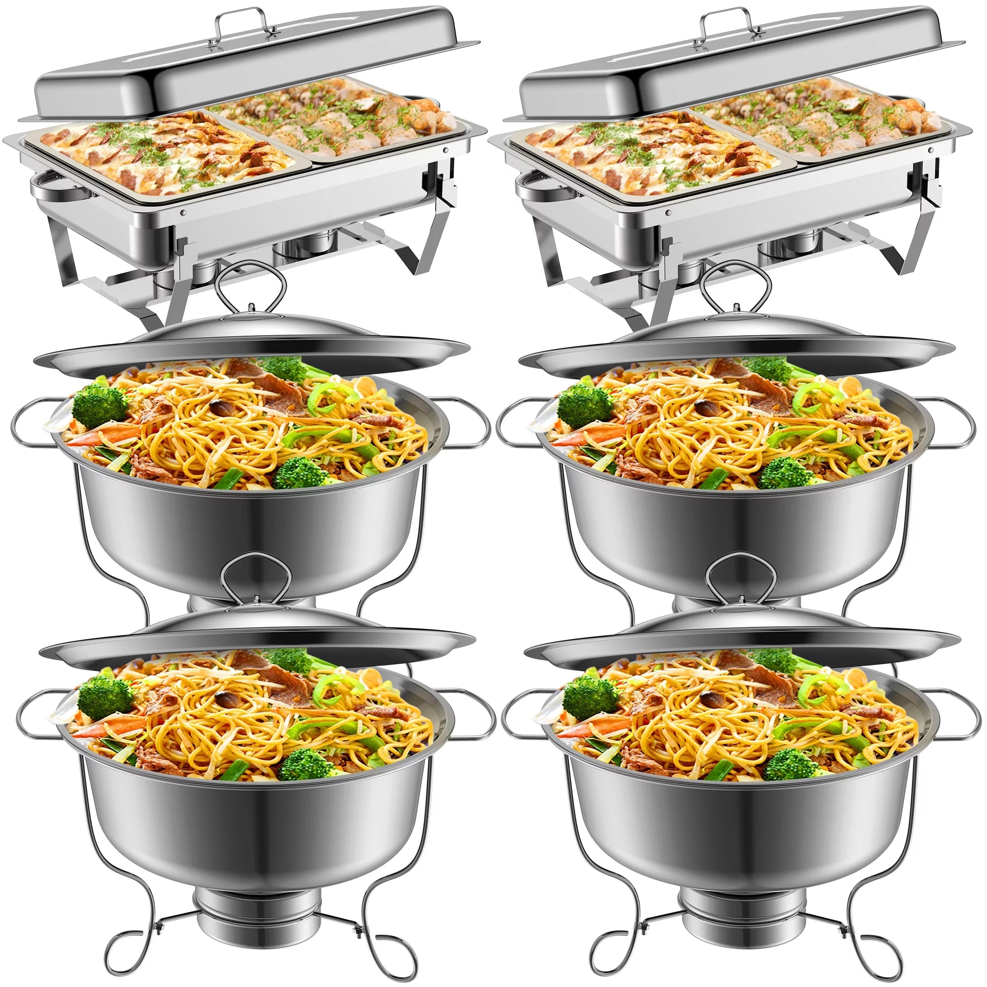 Famistar Chaffing Server Set Buffet of 6 Pack, Stainless Steel Food Warmer