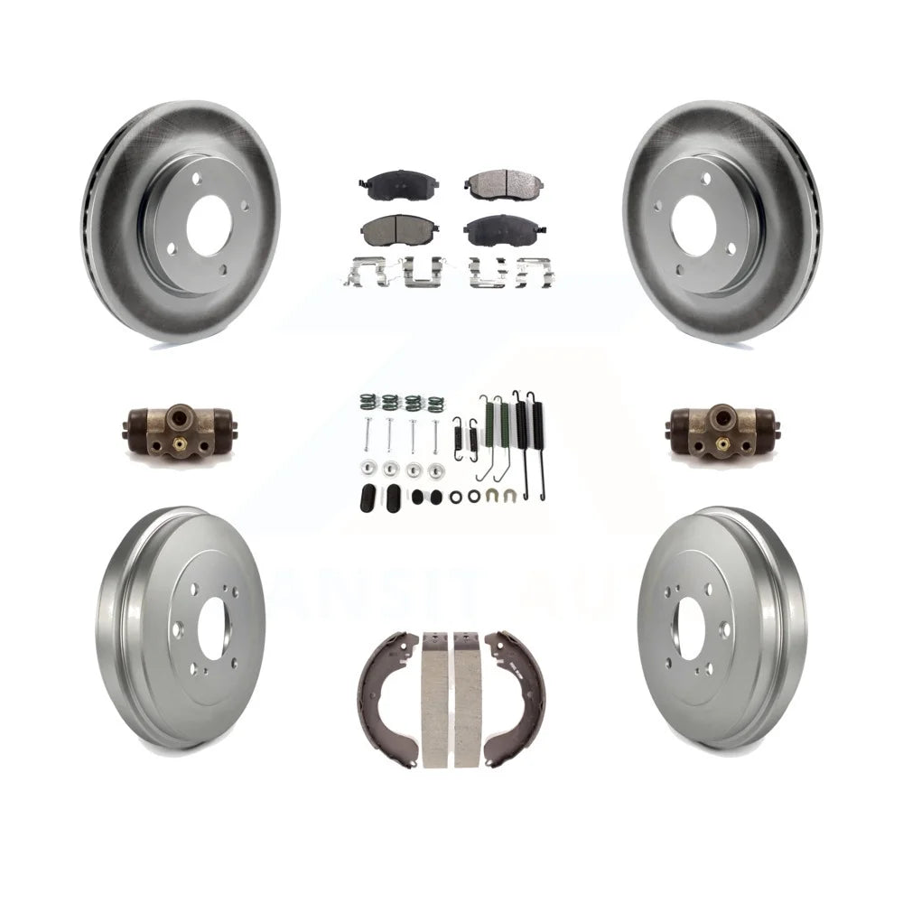 Transit Auto - Front Rear Coated Disc Brake Rotors Ceramic Pads And Drum Kit (9Pc) For Nissan Sentra Versa Cube KGT-101899