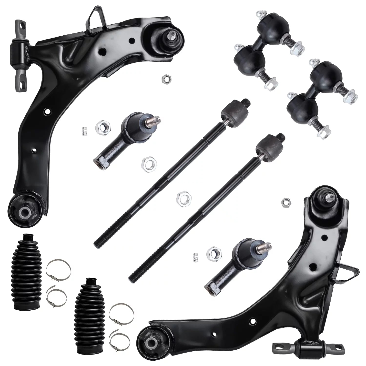 Detroit Axle - Front End 10pc Suspension Kit for 2001-2006 Hyundai Elantra 2 Lower Control Arms w/Ball Joints 2 Sway Bars 4 Inner Outer Tie Rods 2002 2003 2004 2005 Replacement 2 Boots