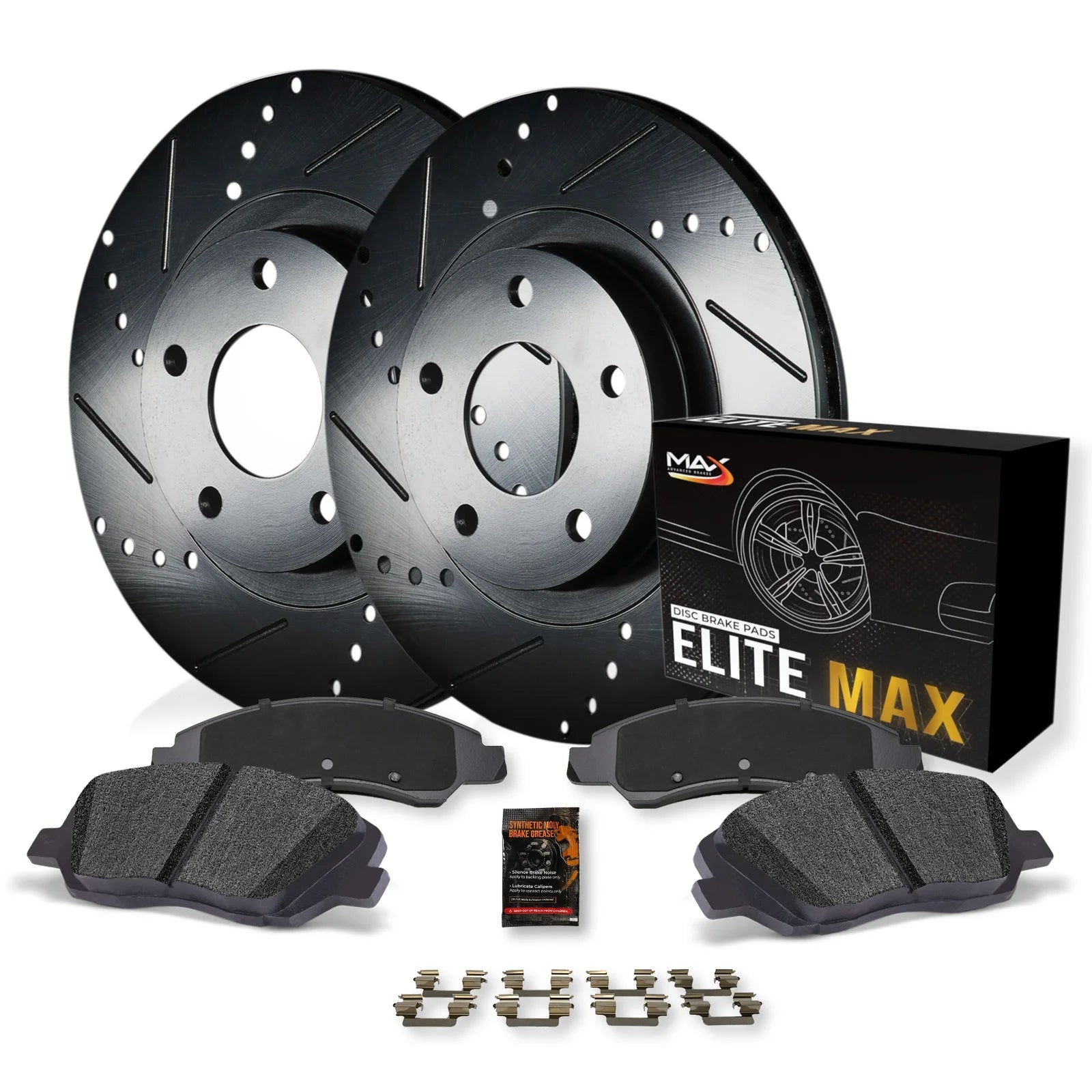 Max Advanced Brakes - Brake Kit for 1995 2003 2004 2005 Honda Civic 1995-1997 Civic del Sol 2007 2008 Honda Fit Front Replacement Drilled Slotted Black Coated Disc Brake Rotors and Ceramic Brake Pads