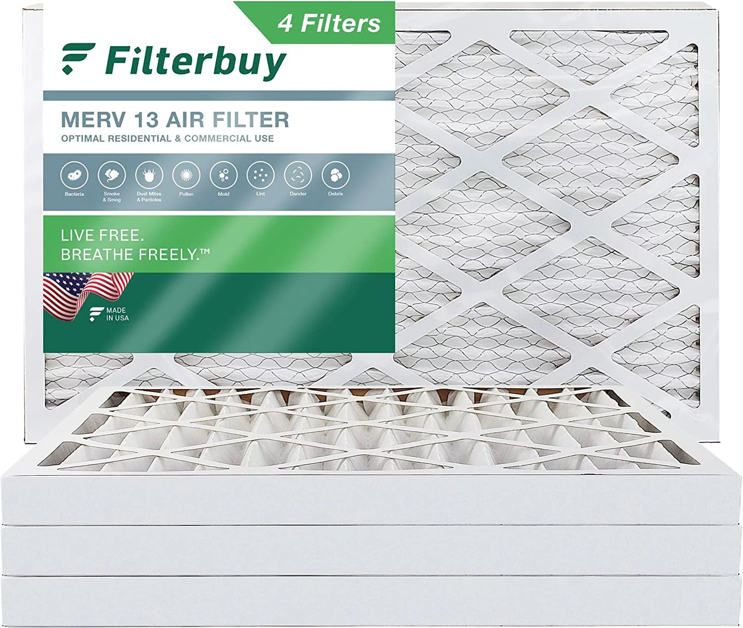 Filterbuy 20x36x2 MERV 13 Pleated HVAC AC Furnace Air Filters (4-Pack)