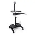 Displays2go Rolling Computer Cart, Adjustable Sit/Stand Mode, Monitor Mount, Keyboard Tray - Black (ADTMWSE5B)