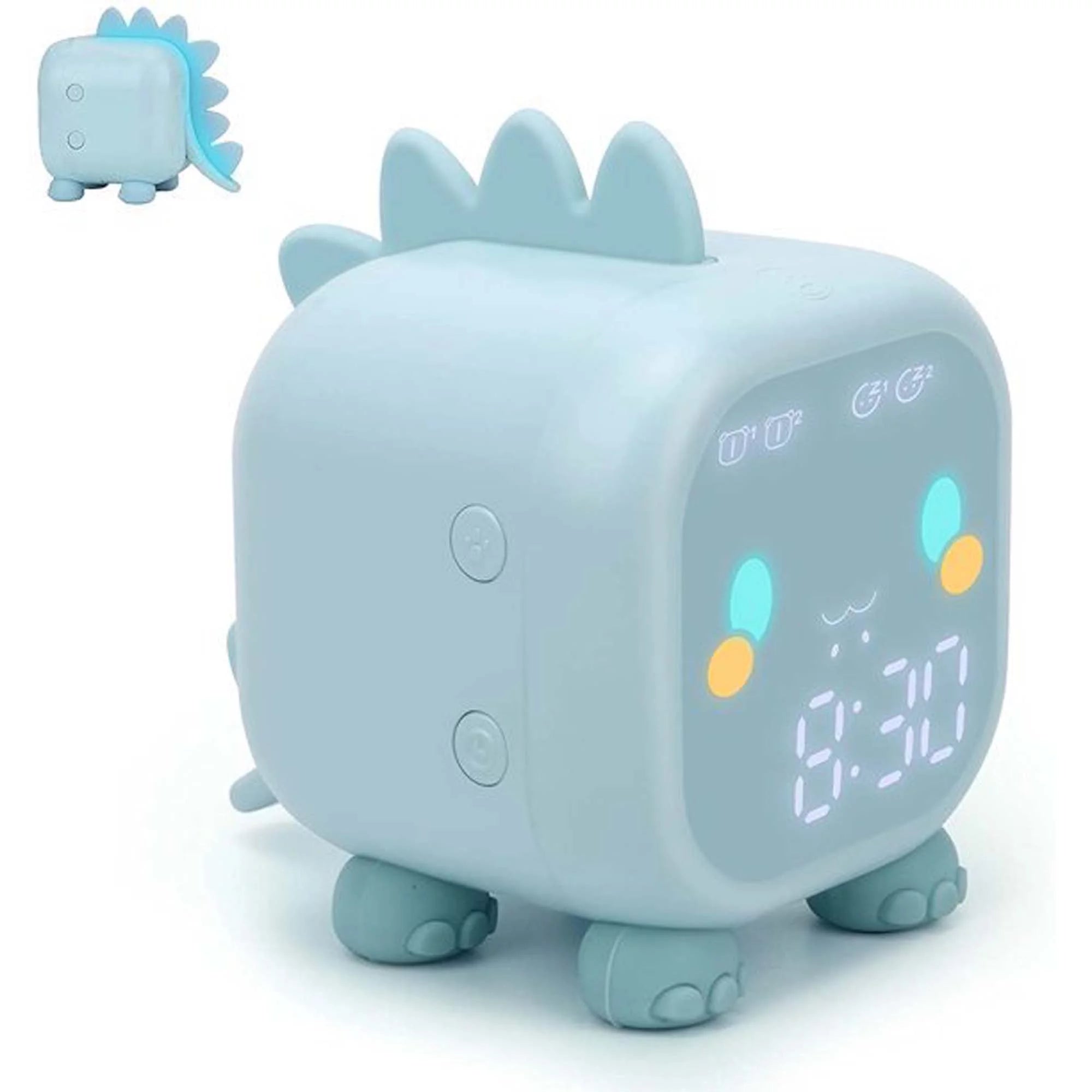 Digital Alarm Clock, Alarm Clock for Kids Bedroom with LED&USB Charging Port, Dinosaur Shape, Battery Operated w/Wake Up Light & Night Light for Child Boys and Girls(Blue)
