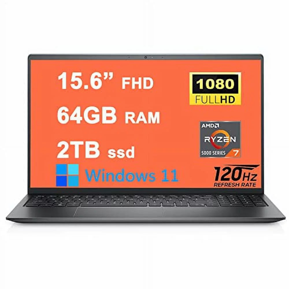 Dell Inspiron 15 3000 3525 Business Laptop 15.6 FHD 120Hz WVA Anti-Glare Narrow Border Display AMD Ryzen 5000 Series Octa-Core Ryzen 7 5825U 64GB RAM 2TB SSD HDMI MaxxAudio Win11 Carbon Black