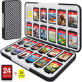 Switch Game Case for Nintendo Switch Game Card with 24 Switch Game Holder Storage and 24 Micro SD Cartridge Slots, Slim Switch Game Organizer Include Hard Shell and Soft Rubber-Grey Black