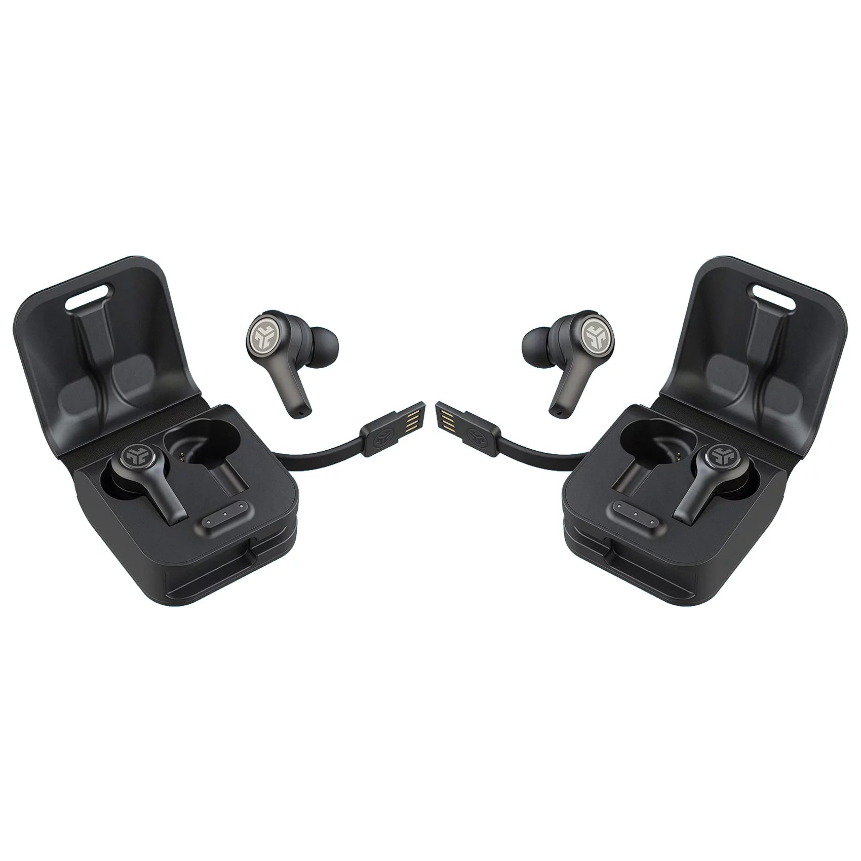 Restored 2 Pack JLab JBuds Air Executive True Wireless Bluetooth Earbuds with Charging Case - Black - (Refurbished)