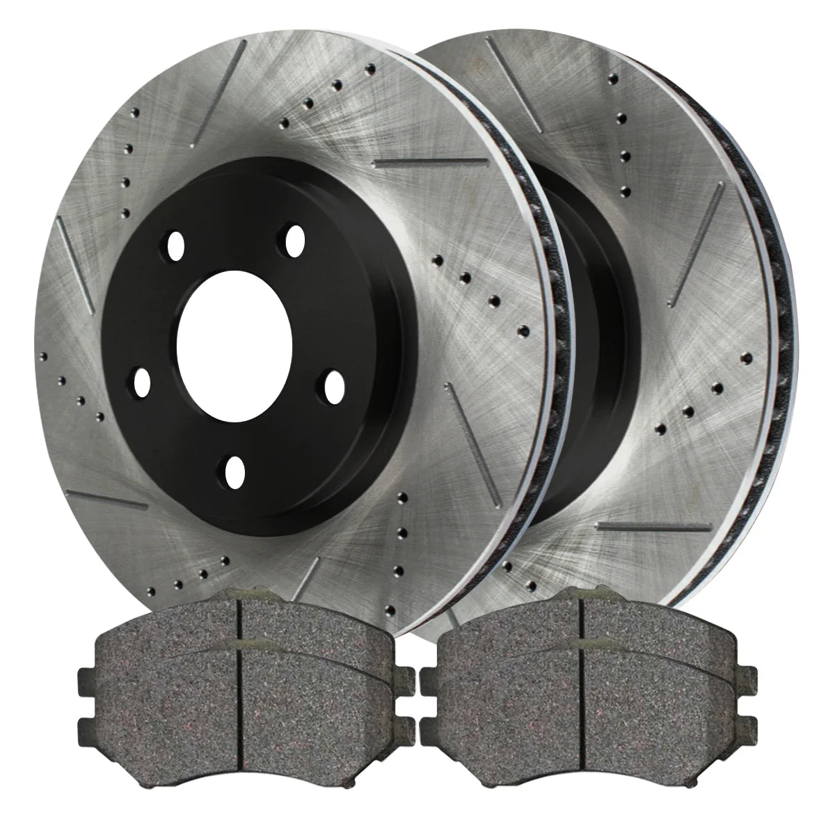 AutoShack Front Drilled Slotted Brake Rotors Black and Ceramic Pads Kit Driver and Passenger Side Replacement for 2007-2013 2014 2015 2016 2017 Jeep Wrangler 2018 Wrangler JK 3.6L 3.8L V6 4WD RWD