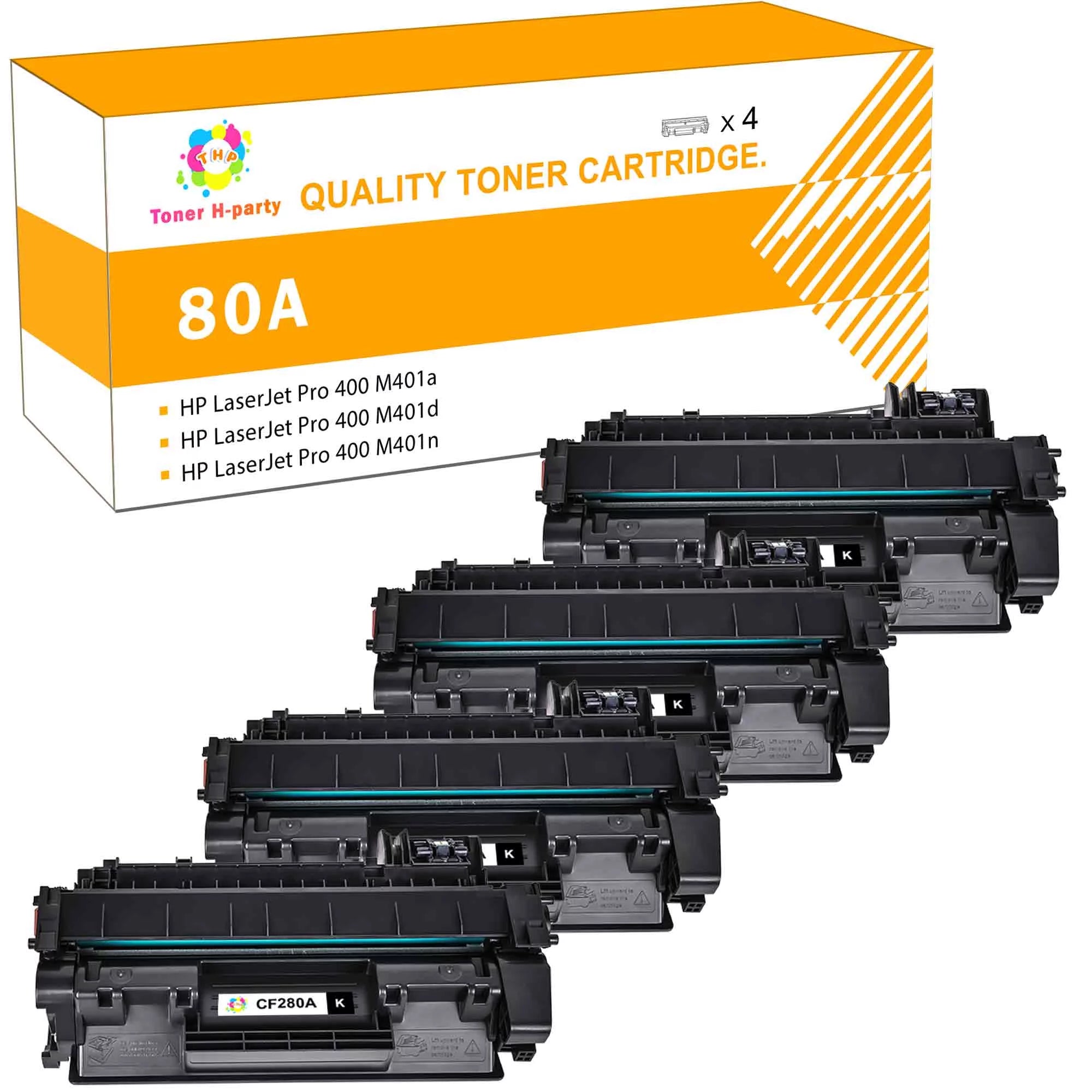 Toner H-Party Compatible Toner Cartridge for HP 80A CF280A Laserjet Pro 400 M401A M401D M401N M401DNE MFP M425DN Printer (Black, 4-Pack)