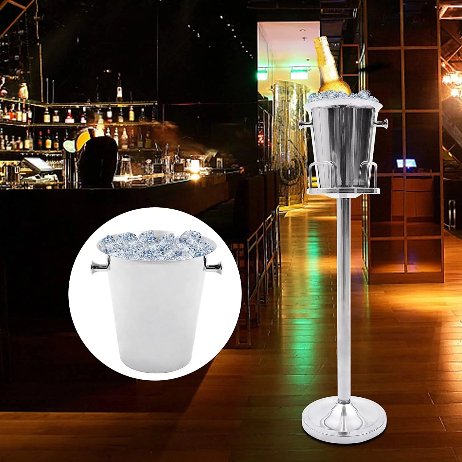 Miumaeov Free Standing Wine Chiller Ice Bucket Rack, Wine Coolers & Cellar with Ice Bucket, Stainless Steel Standing Ice Bucket, Kitchen & Bar Wares (Silver)