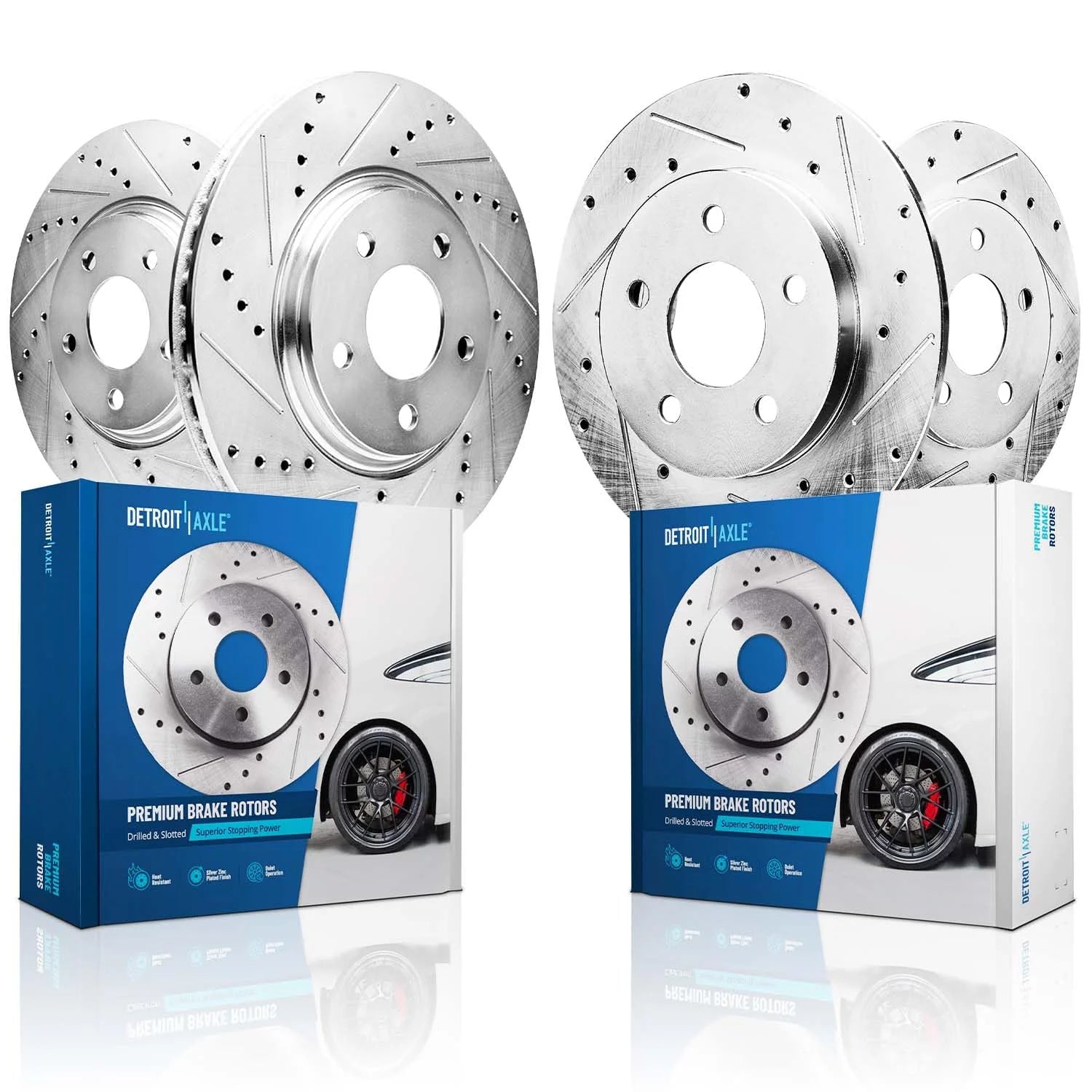 Detroit Axle - All (4) Front and Rear Drilled and Slotted Disc Brake Kit Rotors for 2004 2005 2006 2007 Toyota Highlander