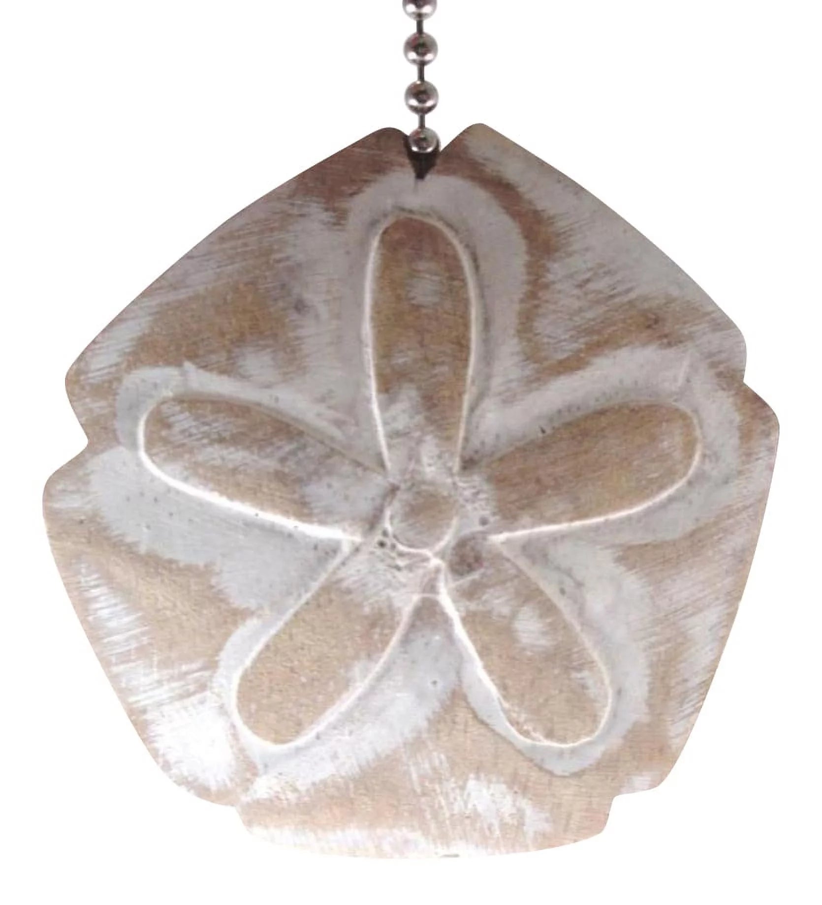 Coastal Beach Sand Dollar Whitewashed Carved Wood Ceiling Fan Pull