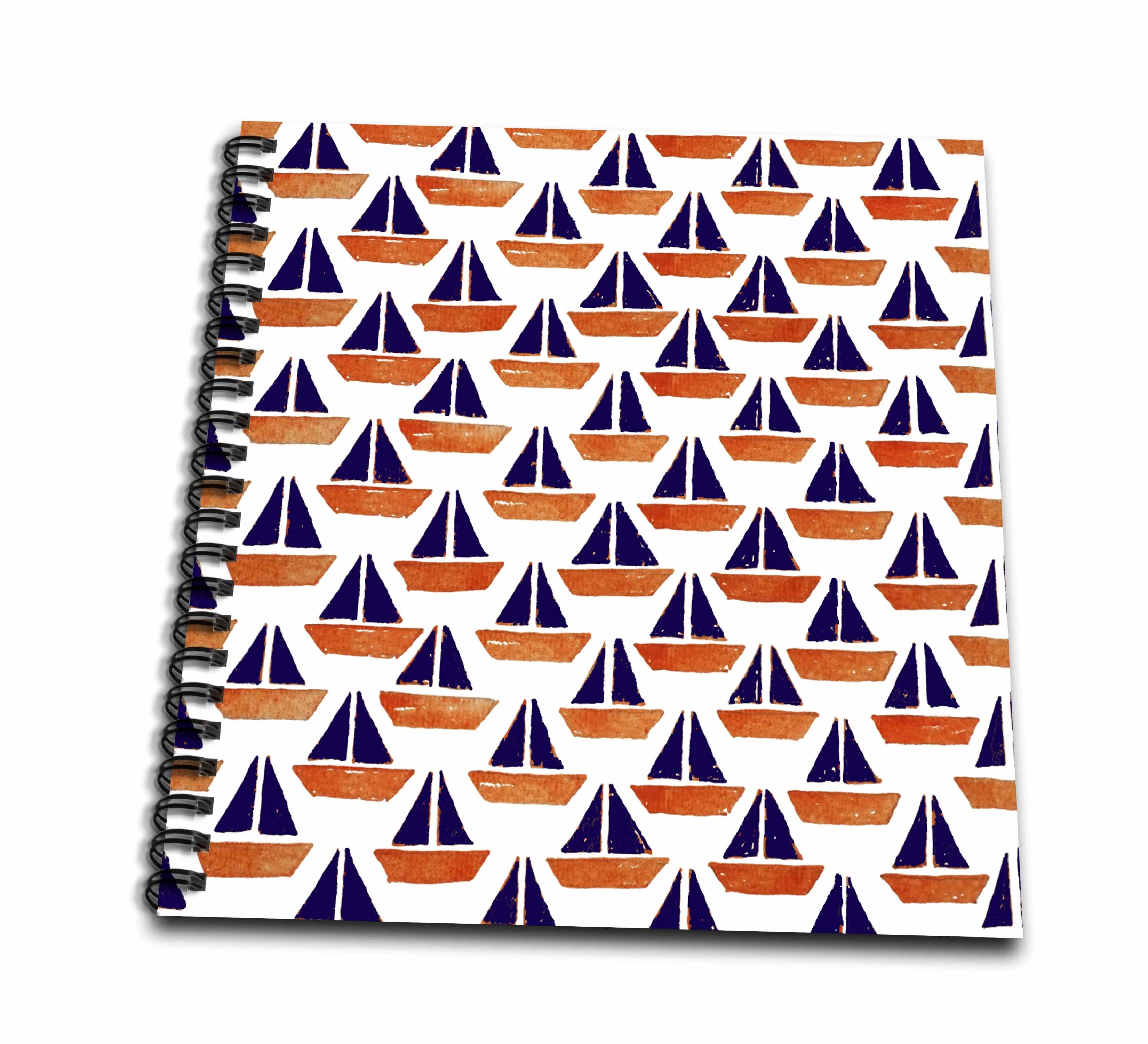 3dRose Watercolor Blue and Orange Sailboat Pattern - Drawing Book, 8 by 8-inch