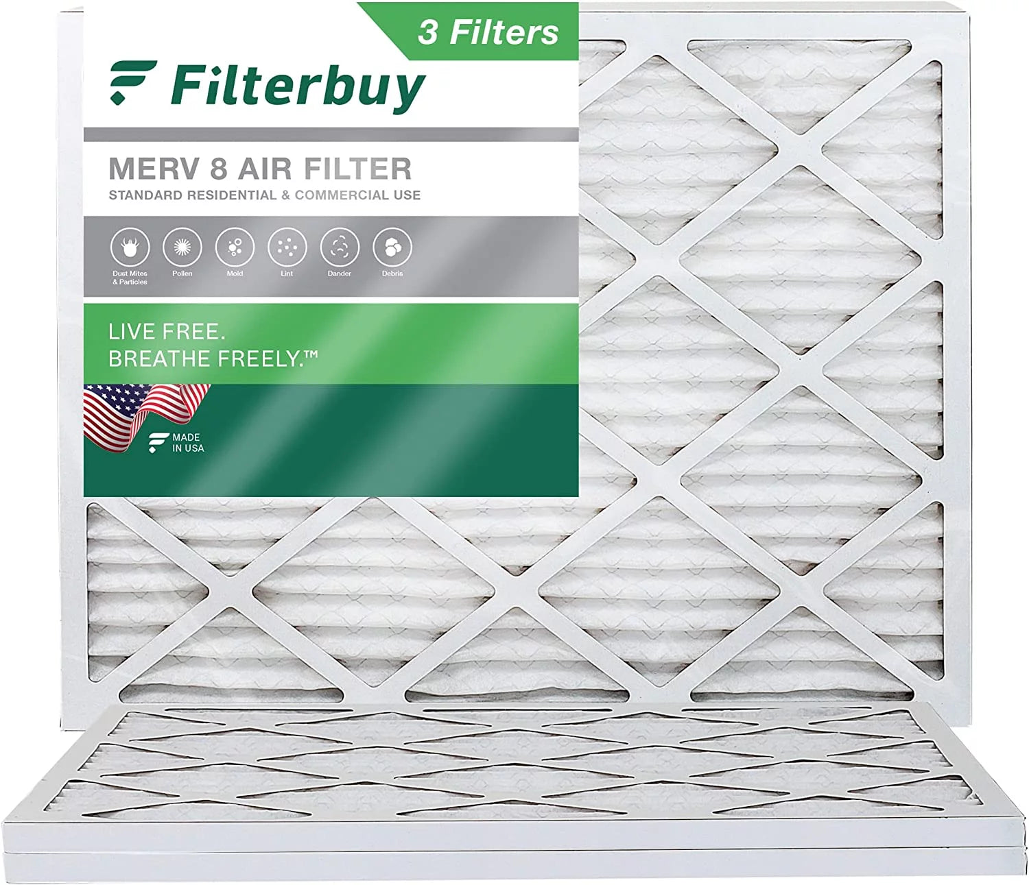 Filterbuy 20x23x1 MERV 8 Pleated HVAC AC Furnace Air Filters (3-Pack)