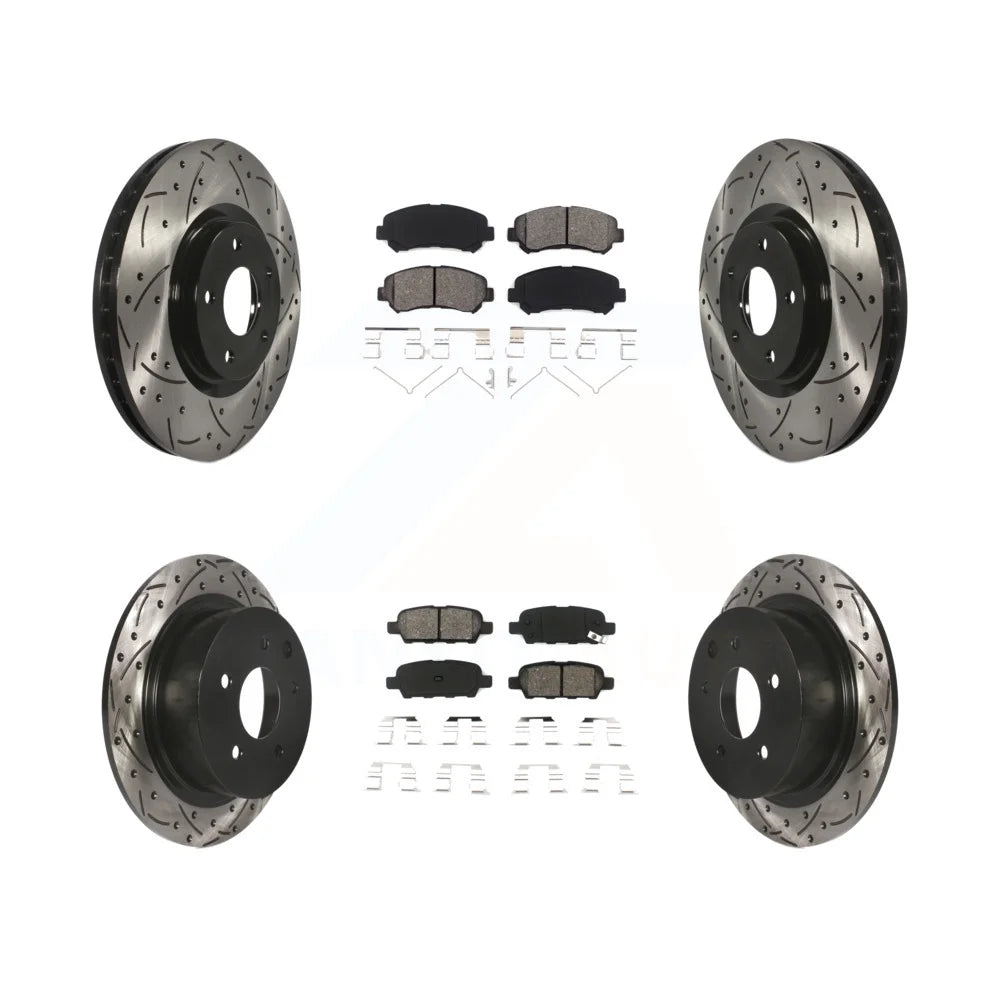 Transit Auto - Front Rear Coated Drilled Slotted Disc Brake Rotors And Semi-Metallic Pads Kit For 2007-2012 Nissan Sentra SE-R Spec V KDS-100313