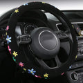 Suyeah Embroidery Cute Steering Wheel Cover-Deluxe Floral Car Decor,Anti-Slip,Sweat Absorption,Universal 15 inch (floral1)