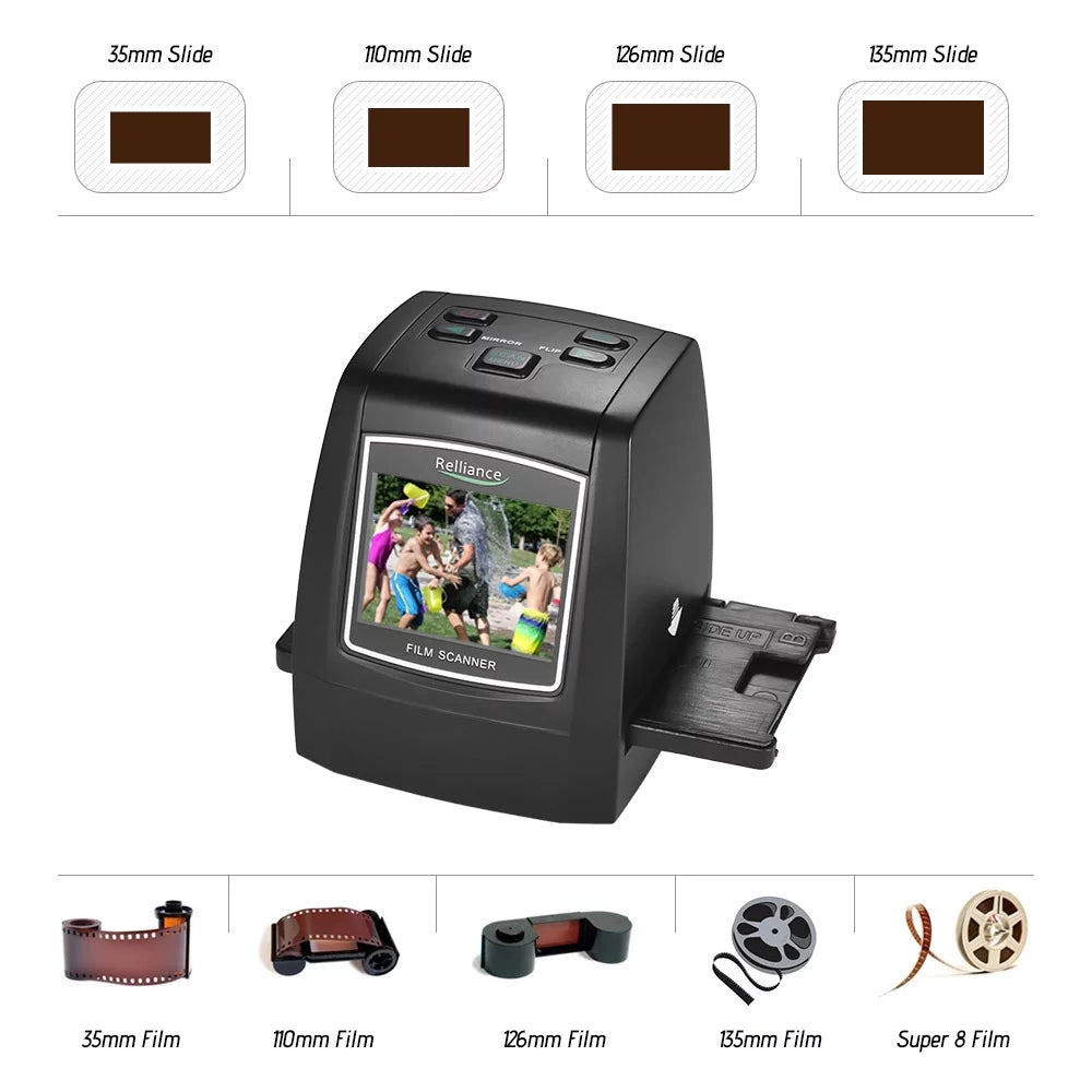 All-In-One High Resolution 14MP/22MP Film Scanner, Converts 35mm/126KPK/110/Super 8 Films, Slides, Negatives into Digital Photos, Vibrant 2.4 LCD Screen