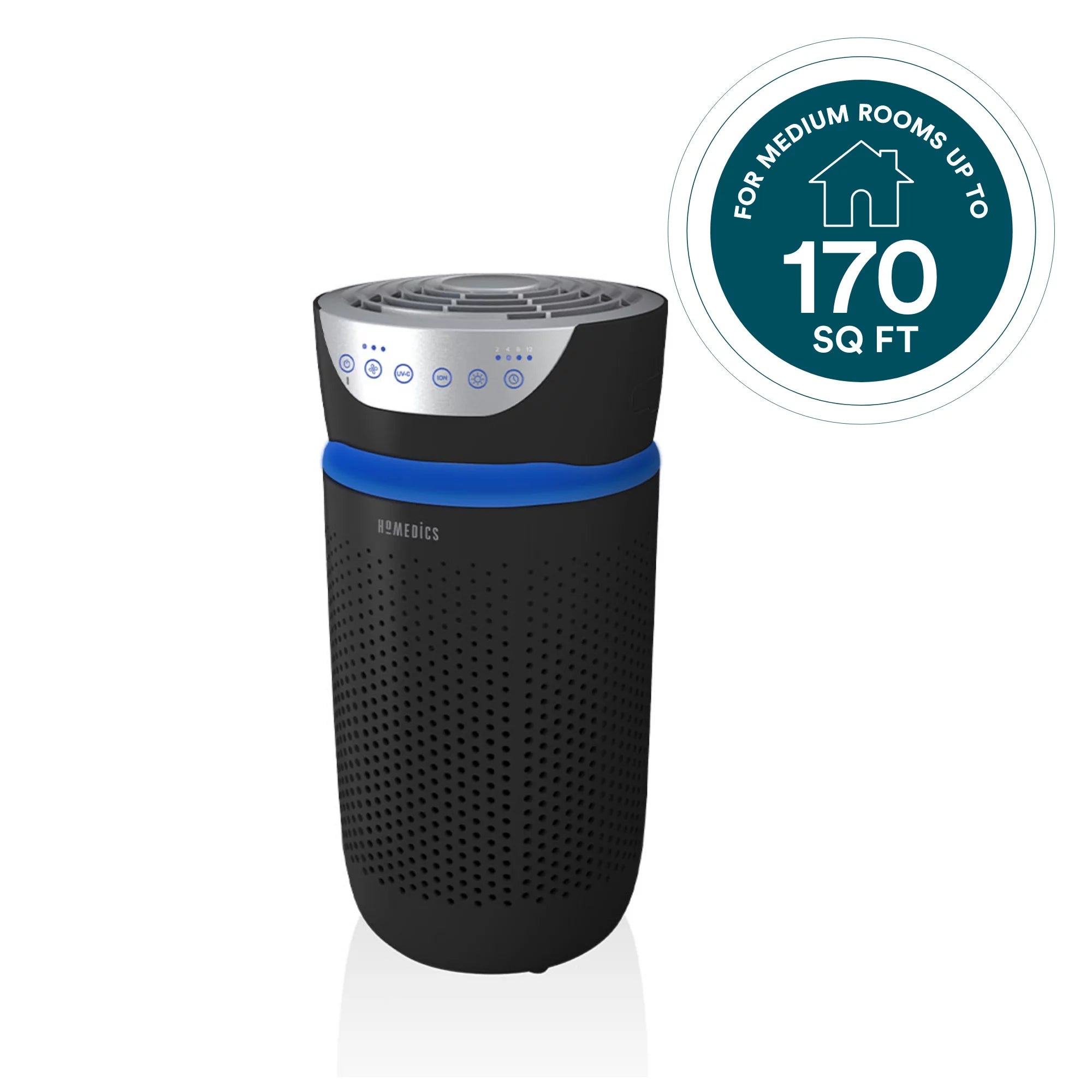 HoMedics Air Purifier, Anti-Allergen, Air Cleaner, UV-C Light Eliminates 99.99% of Viruses & Bacteria, True HEPA Filter Removes Allergens, Pollutants, Mold, Odors, for Medium Rooms, Whisper Quite