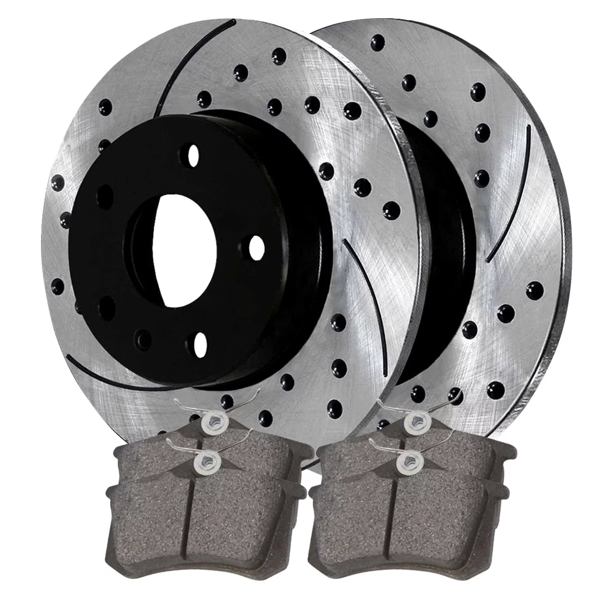 AutoShack Rear Drilled Brake Rotors Black and Ceramic Pads Driver and Passenger Side Replacement for 1998-2000 VW Beetle 99-06 Golf 02-05 Jetta 2007-2010 Golf City 1.9L 2.0L V6 FWD Rotor Size 232mm