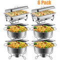 Famistar 6 Pcs Catering Buffet Server and Food Warmer Set for Party, Stainless Steel Buffet Warmer Set, 4 Round Chafing Dish + 2 Rectangular Chafers(8 Quart) with Fuel Holder & Water Pan & Food Pan