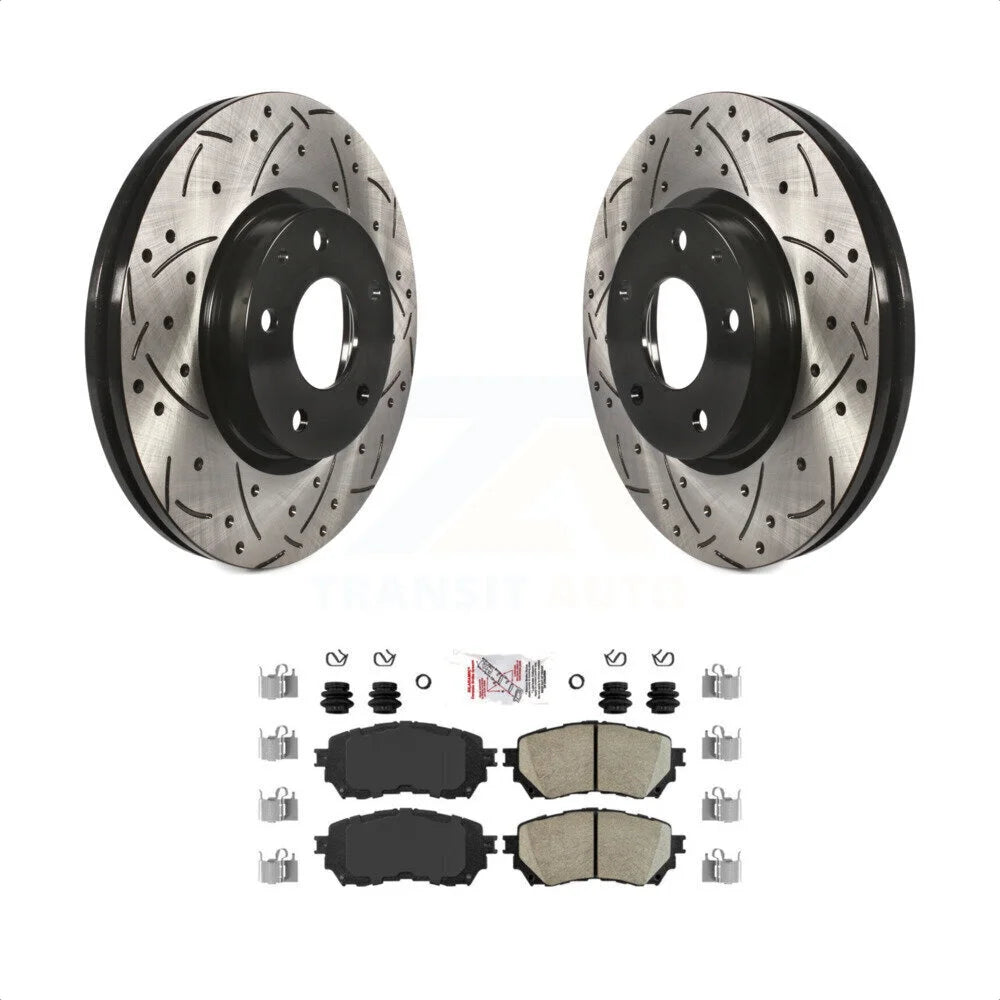 Transit Auto - Front Coated Drilled Slotted Disc Brake Rotors And Ceramic Pads Kit For Mazda 6 KDA-100232