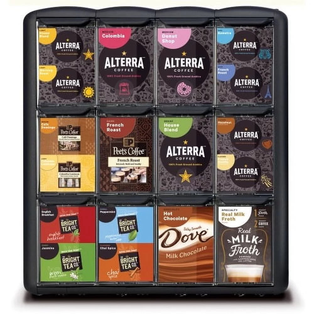 Flavia Four Column Merchandiser, 12 Compartments, 15.2 x 17.2 x 16.3, Black