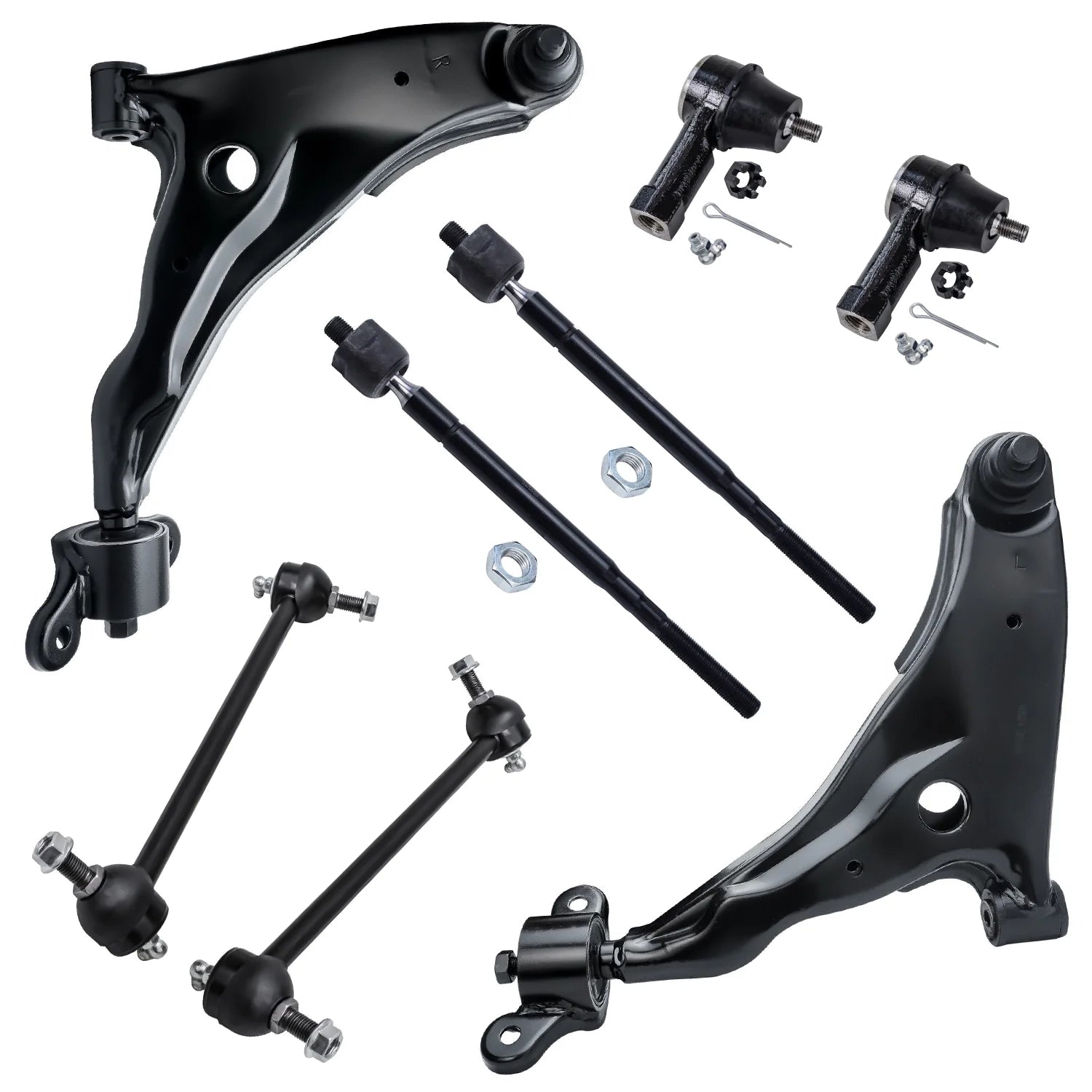 Detroit Axle - Front 8pc Control Arms Kit for Dodge Stratus Sebring Mitsubishi Eclipse Galant, 2 Lower Control Arms w/Ball Joints 4 Tie Rods 2 Sway Bar Links Replacement