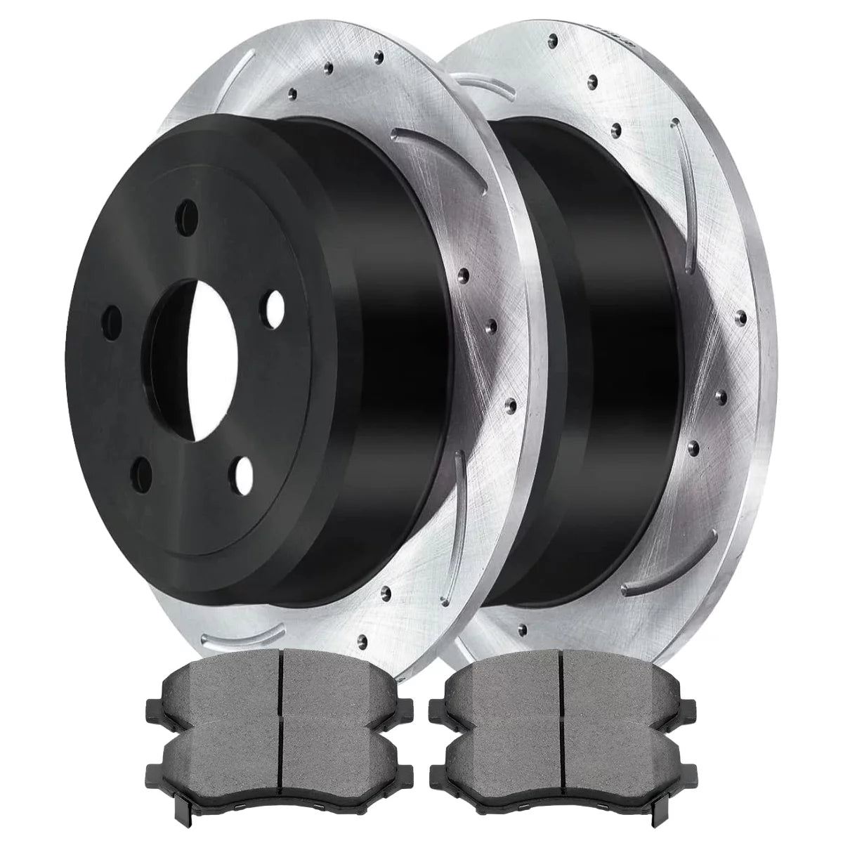 AutoShack Rear Drilled Slotted Brake Rotors Black and Ceramic Pads Kit Driver and Passenger Side Replacement for 2007-2012 2013 2014 2015 2016 2017 Jeep Wrangler 2018 Wrangler JK 3.6L 3.8L V6 4WD RWD