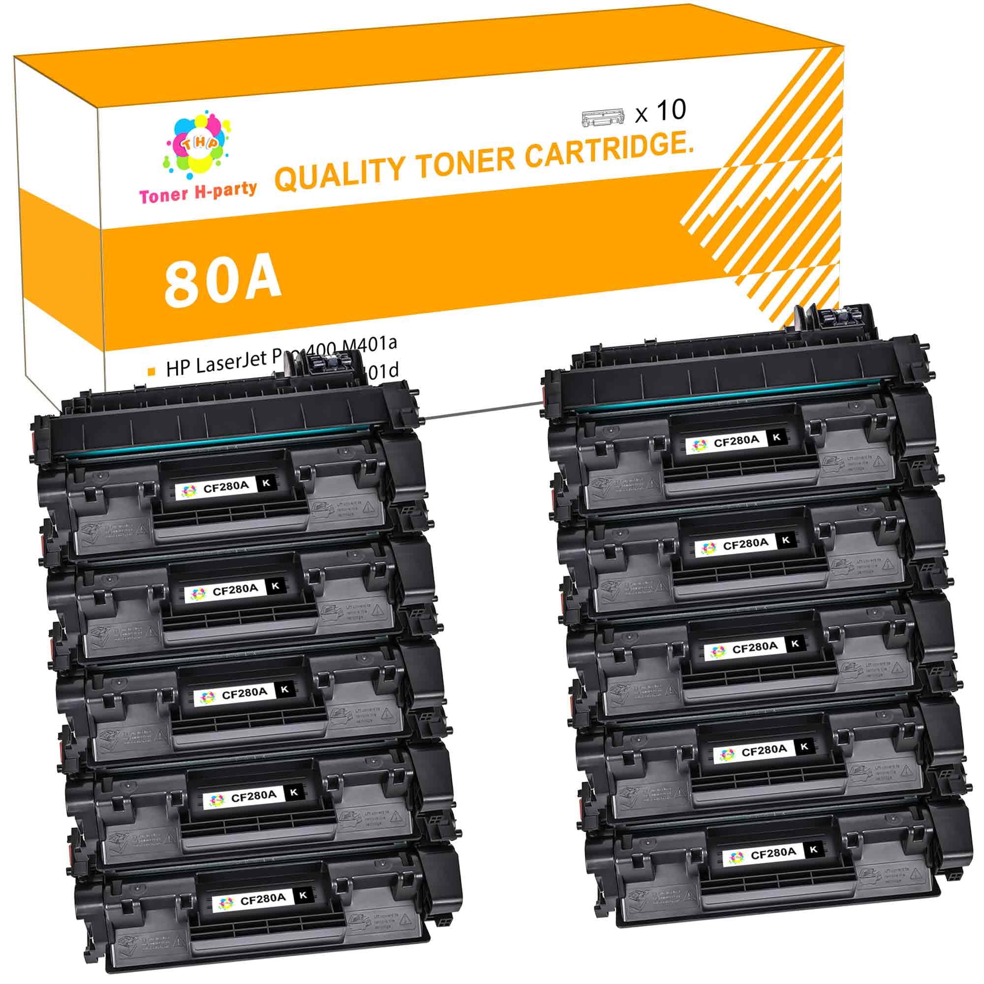 Toner H-Party Compatible Toner Cartridge for HP 80A CF280A Laserjet Pro 400 M401A M401D M401N M401DNE MFP M425DN Printer £¨Black, 10-Pack)
