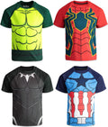 Marvel Avengers Spider-Man Captain America Black Panther Little Boys 4 Pack Cosplay Athletic T-Shirts