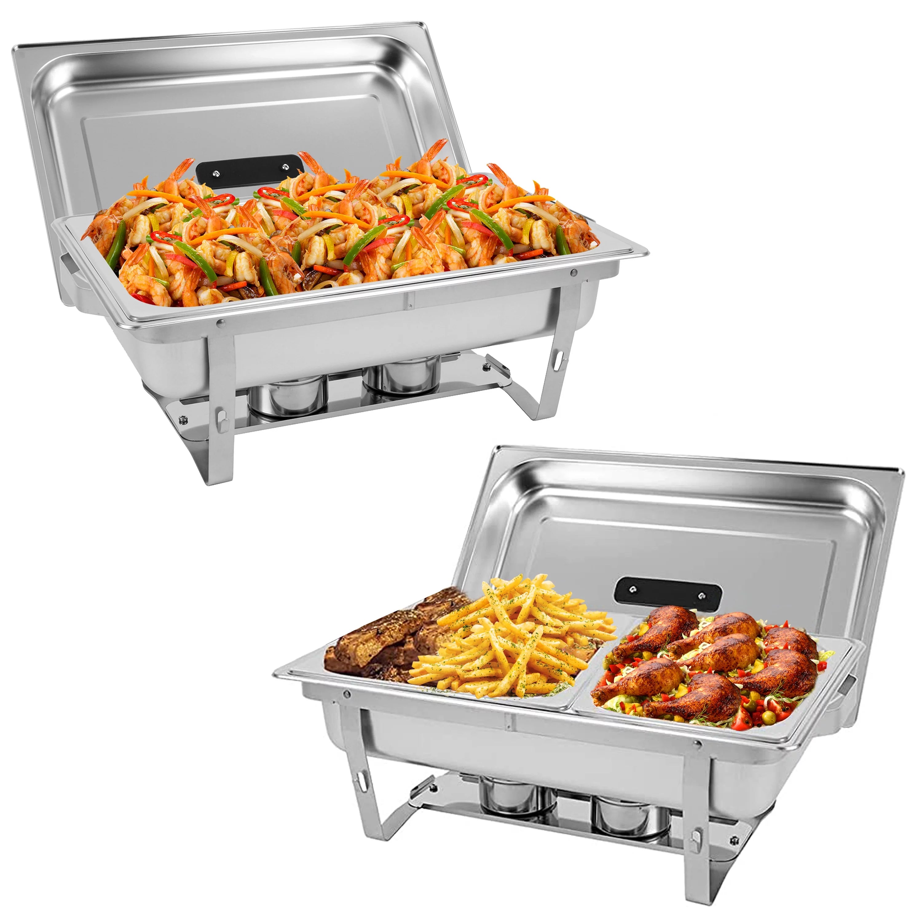 HORESTKIT Chafing Dish Buffet Set 2-Pack Stainless Steel 8 QT Foldable Rectangular Chafers and Buffet Warmer Sets w/Full & Half Size Food Pan, Water Pan, Fuel Holder for Event Catering Banquet