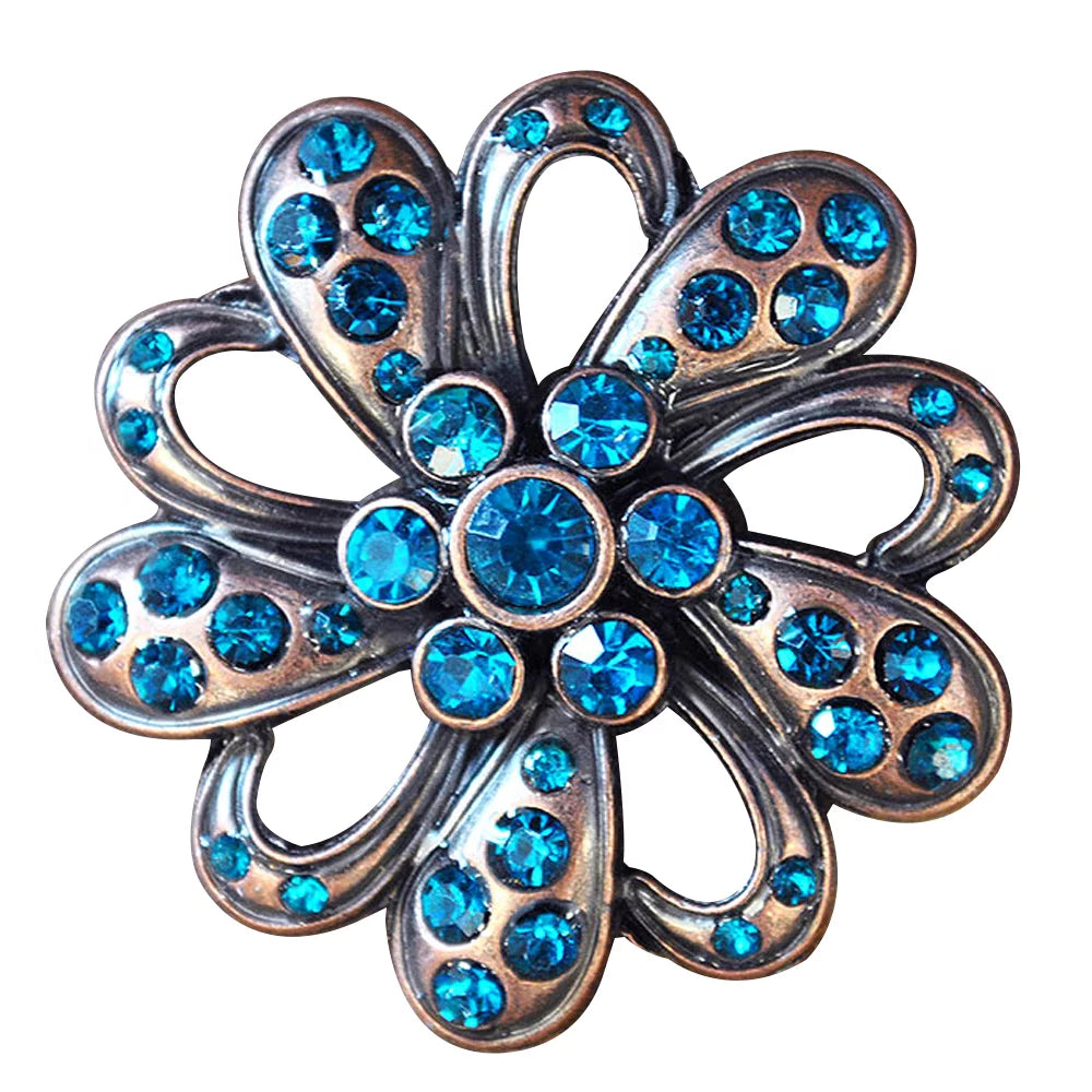 98HS Set Of 4 Western Screw Back Concho Copper Finish Floral Bling Crystal