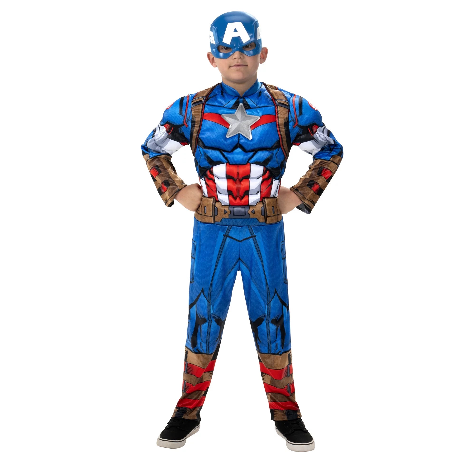 Marvel's Captain America - Poly Jersey Youth Small Costume with Printed Design and 3D Mask Ages 8 Plus