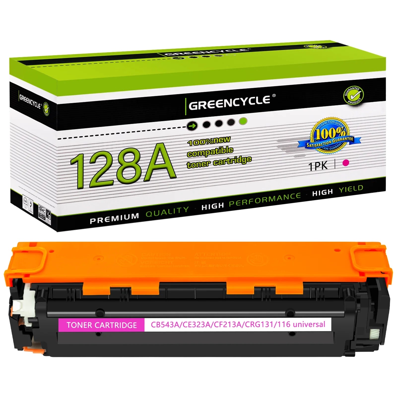 greencycle Compatible Toner Cartridge Replacement for HP 128A CE323A to use in LaserJet Pro CM1415fn CM1415fnw CP1525nw Color MFP Series Printer - 1 Pack CE323A, Magenta