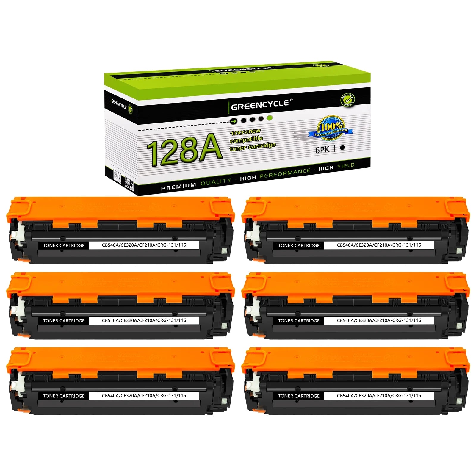 greencycle Compatible Toner Cartridge Replacement for HP 128A CE320A to use in LaserJet Pro CM1415fn CM1415fnw CP1525nw Color MFP Series Printer - 6 Pack CE320A, Black