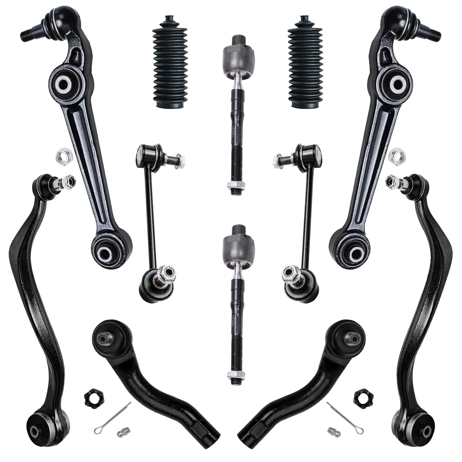 Detroit Axle - Front Lower Control Arms Sway Bars Inner Outer Tie Rods w/Boots Replacement for 2006 2007 Ford Fusion - [07 Lincoln MKZ] - 06 Zephyr - [06-07 Mercury Milan]