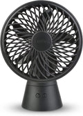 TREVA 5 Inch Oscillating Rechargeable Fan, USB Charging Port, 3 Speed Circular Personal Cooling Fan, Black