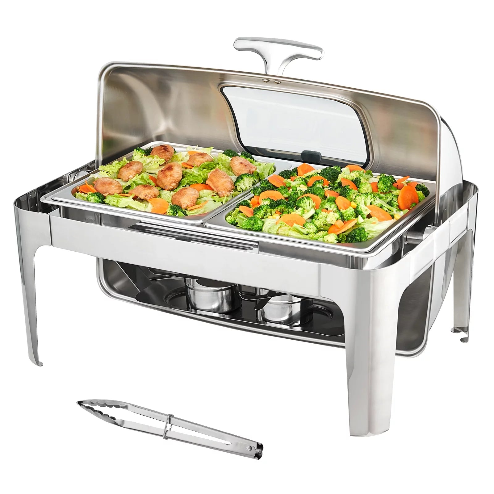BENTISM Chafing Dish Buffet Set 2 Pack 9QT Stainless Steel Food Warmer Chafer Kit with 2 Half Size Food Pans