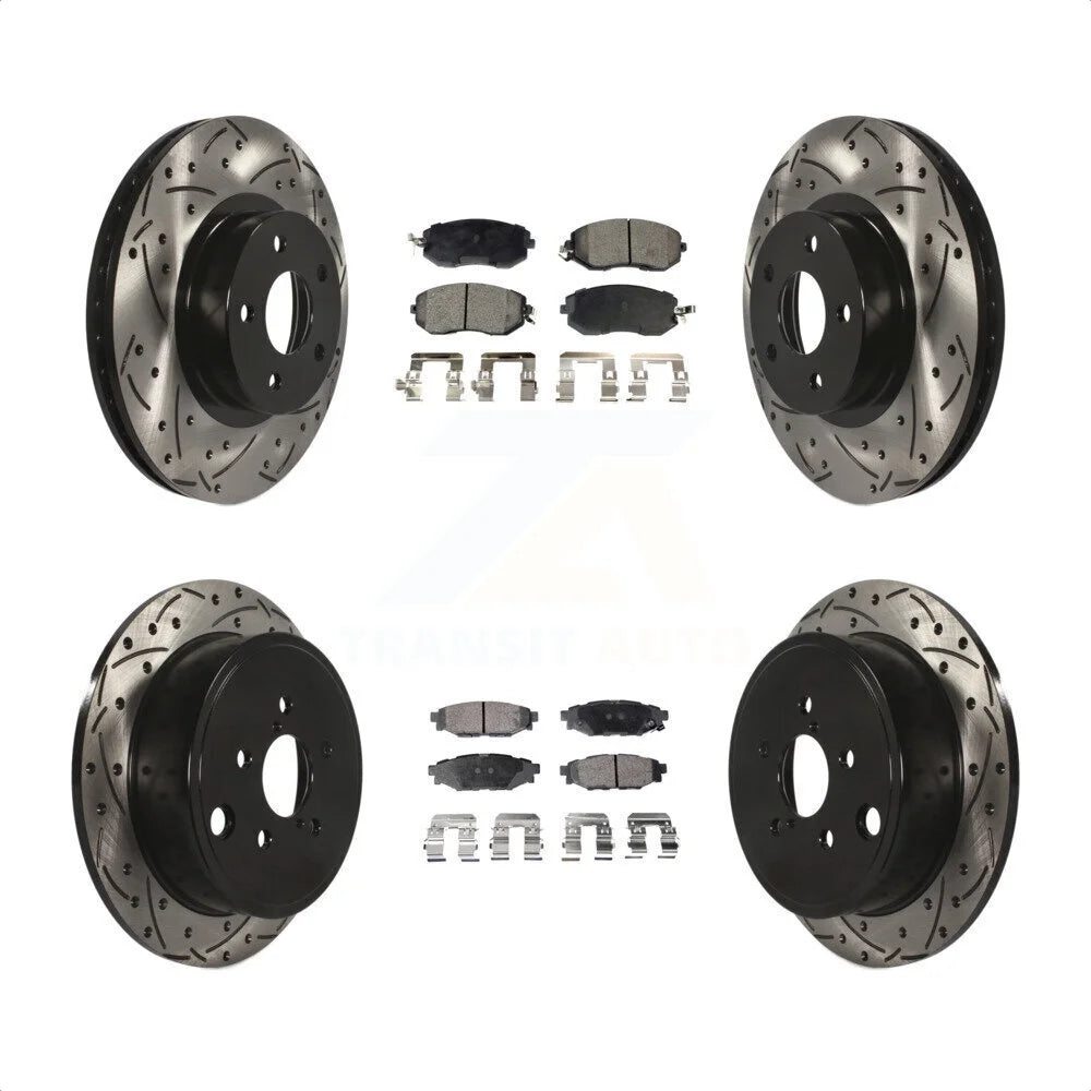 Transit Auto - Front Rear Coated Drilled Slotted Disc Brake Rotors And Semi-Metallic Pads Kit For 2011 Subaru Impreza Outback Sport 2.5i Premium KDF-100267
