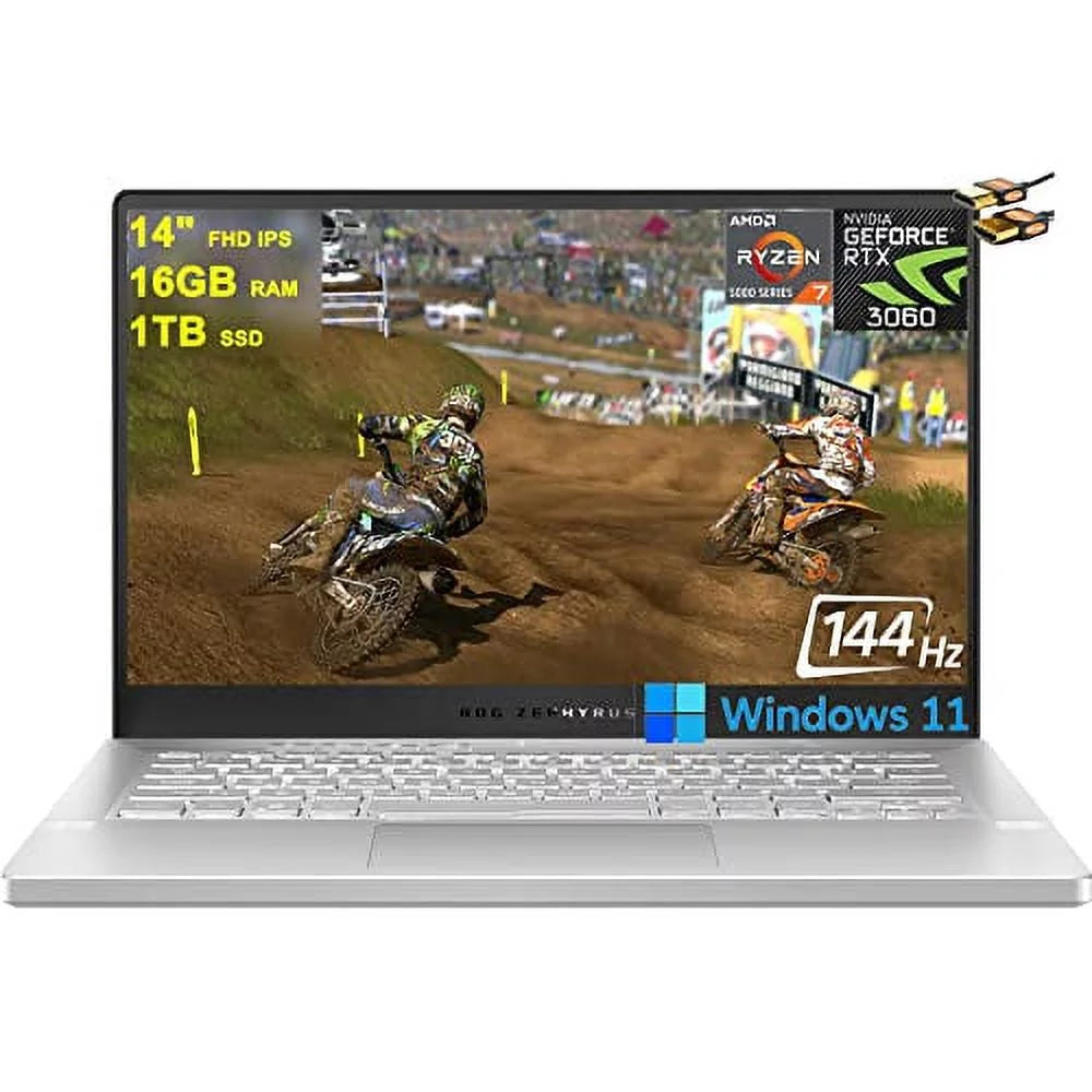 Asus ROG Zephyrus G14 Gaming Laptop 14 FHD IPS 144Hz Display AMD Ryzen 5000 Series Octa-Core Ryzen 7 5800HS (Beats i7-11370H) 16GB RAM 1TB SSD GeForce RTX 3060 6GB Backlit USB-C Win11 + HDMI Cable