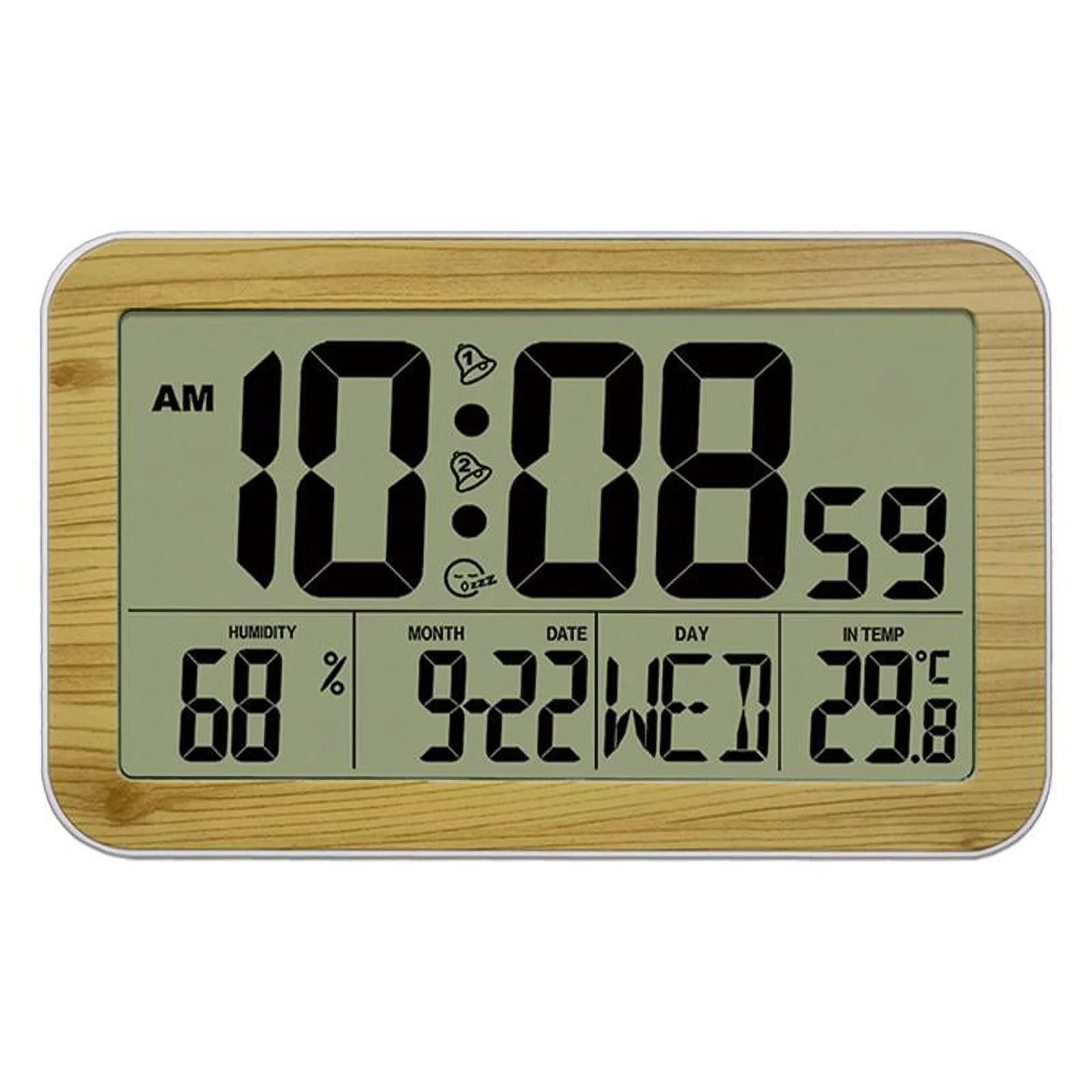 Digital Alarm Clock with Date, Indoor Temperature Battery Operated Large LCD Display Snooze Function Desk Wall Clock , Light