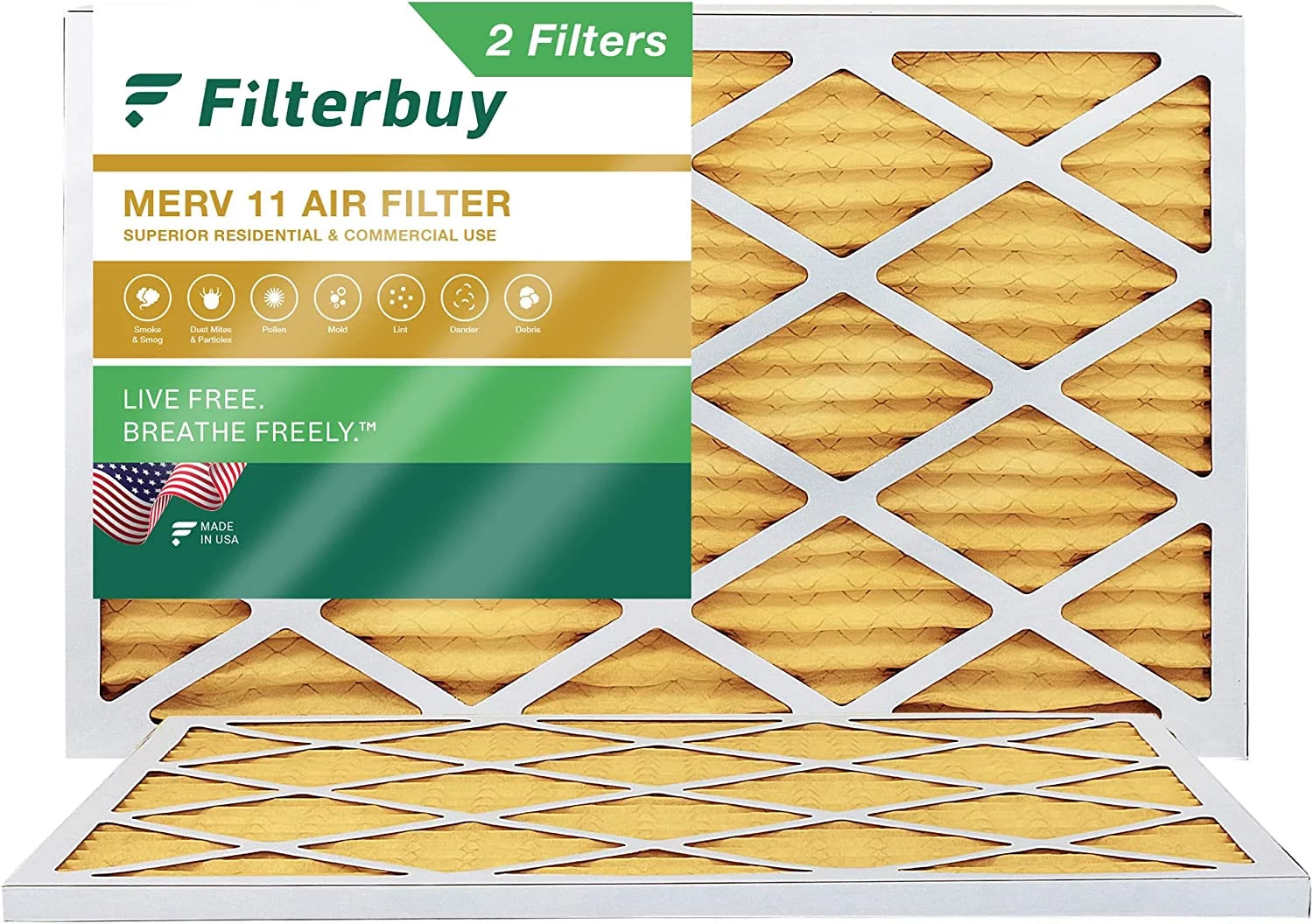 Filterbuy 18x30x1 MERV 11 Pleated HVAC AC Furnace Air Filters (2-Pack)
