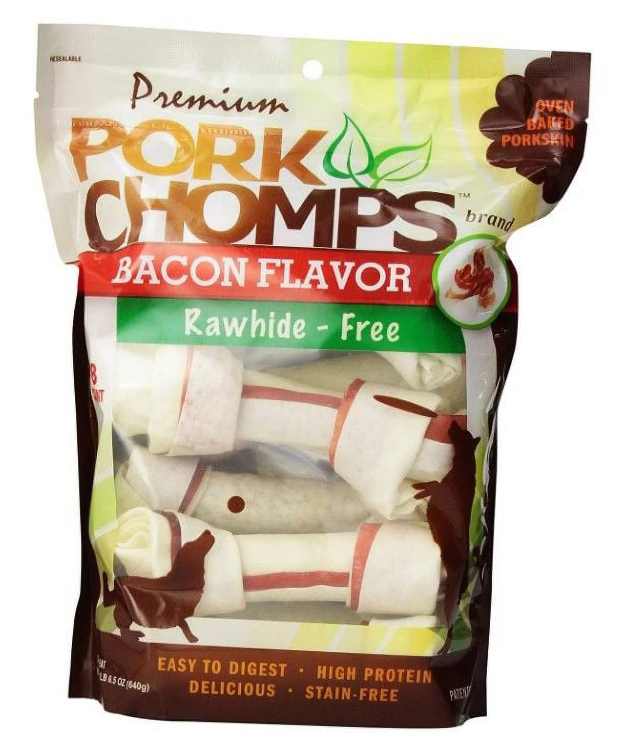 Pork Chomps Premium Pork Knotz - Bacon Flavor [Dog, Treats Packaged] Medium - 8 Count - (7 Chews)
