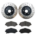 AutoShack Front Drilled Slotted Brake Rotors Black and Ceramic Pads Kit Driver and Passenger Side Replacement for Chrysler Town & Country VW Routan 2009-2013 Dodge Journey FWD BRKPKG0673
