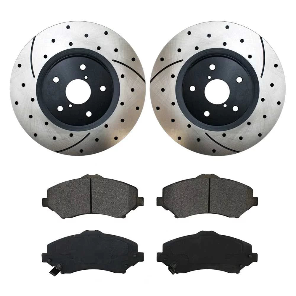 AutoShack Front Drilled Slotted Brake Rotors Black and Ceramic Pads Kit Driver and Passenger Side Replacement for Chrysler Town & Country VW Routan 2009-2013 Dodge Journey FWD BRKPKG0673