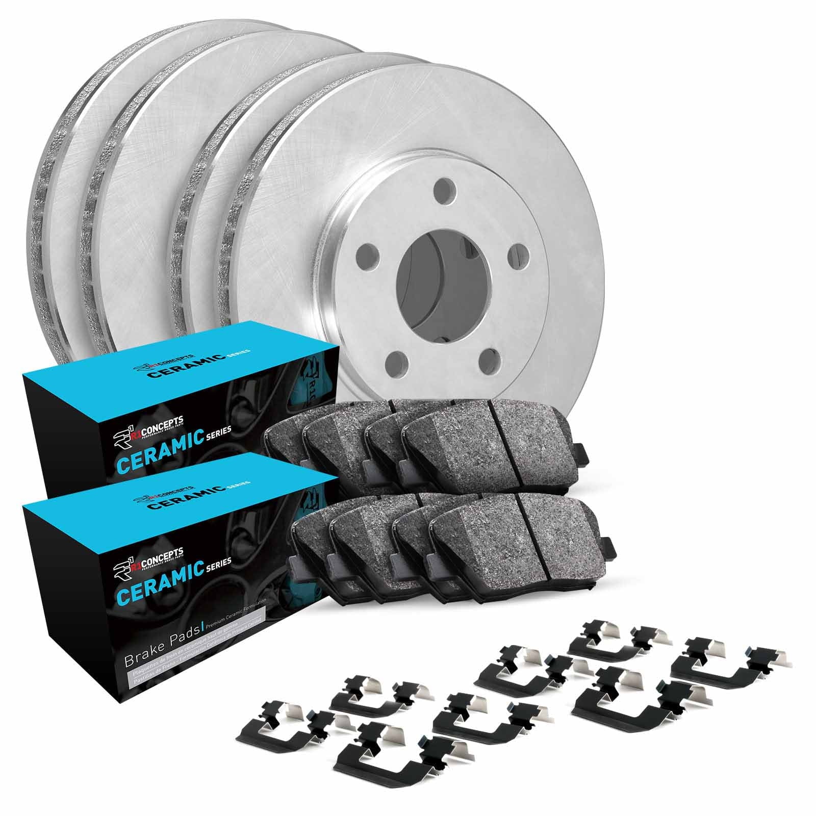 R1 Concepts Front Rear Brakes and Rotors Kit |Front Rear Brake Pads| Brake Rotors and Pads| Ceramic Brake Pads and Rotors |Hardware Kit WFWH2-42021