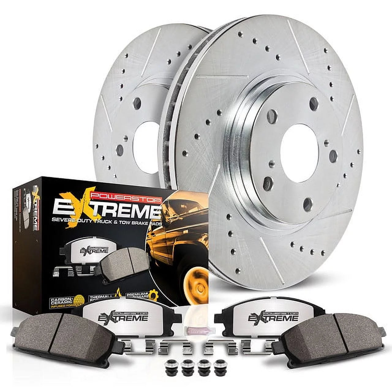 Power Stop Front Z36 Truck & Tow Carbon-Fiber Ceramic Brake Pad and Drilled and Slotted Rotor Kit K8989-36