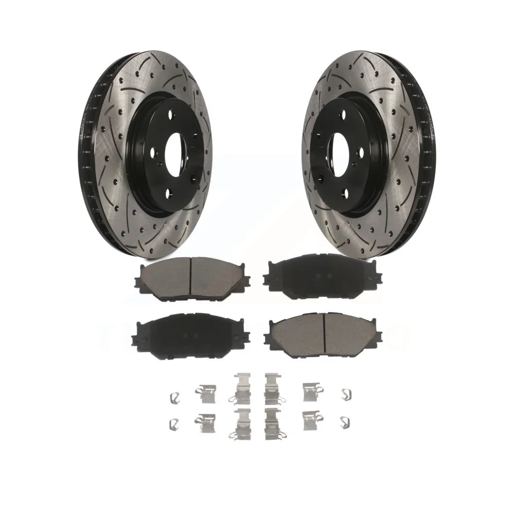 Transit Auto - Front Coated Drilled Slotted Disc Brake Rotors And Ceramic Pads Kit For Lexus IS250 KDC-100254