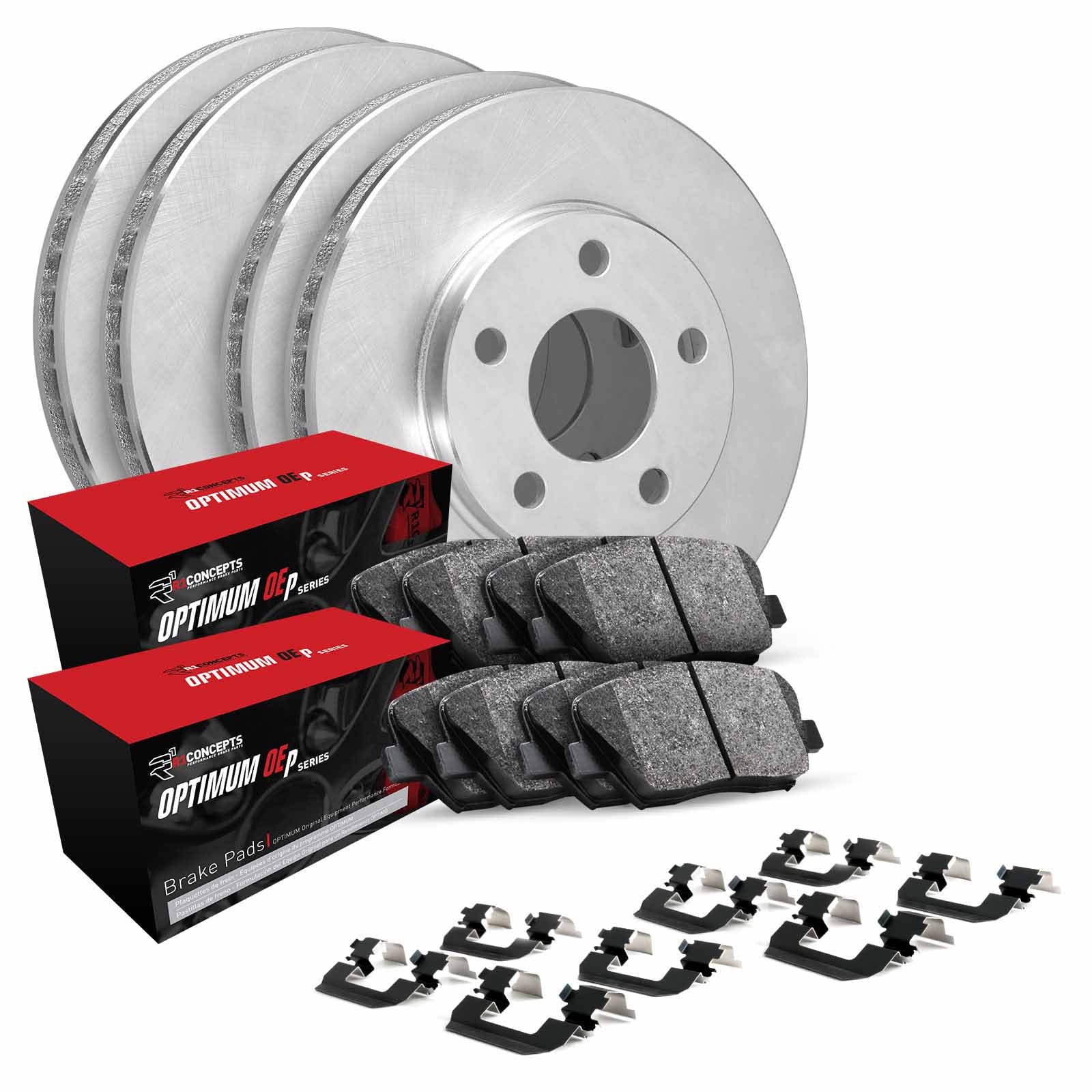 R1 Concepts Front Rear Brakes and Rotors Kit |Front Rear Brake Pads| Brake Rotors and Pads| Optimum OEp Brake Pads and Rotors |Hardware Kit WFUH2-11007