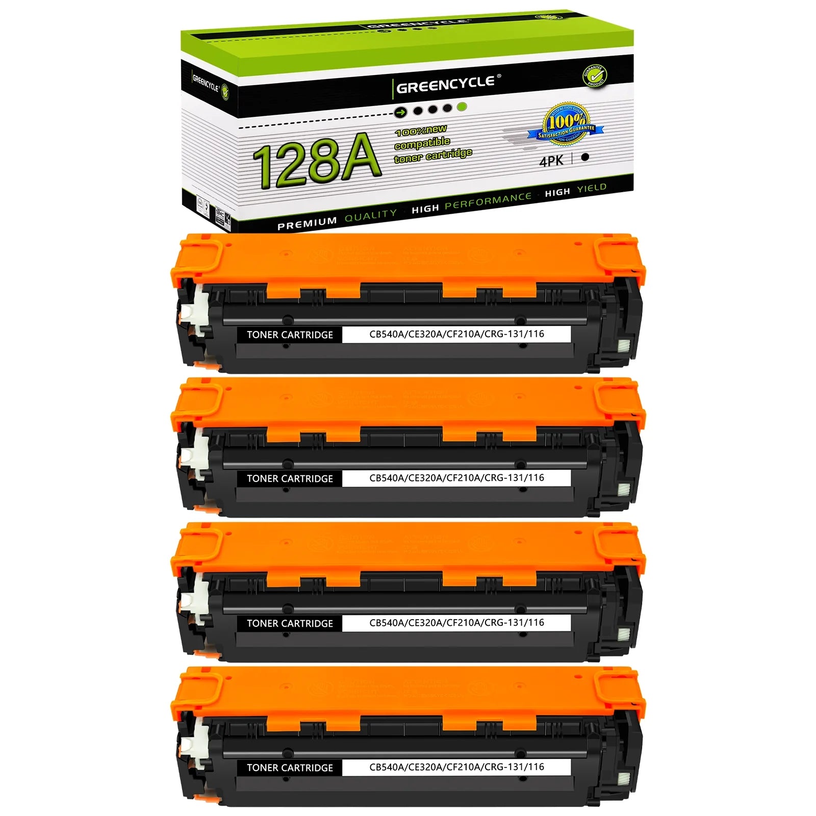 greencycle Compatible Toner Cartridge Replacement for HP 128A CE320A to use in LaserJet Pro CM1415fn CM1415fnw CP1525nw Color MFP Series Printer - 4 Pack CE320A, Black